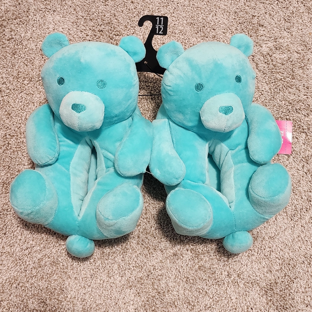 Plush Bear Slippers for Kids - Blue